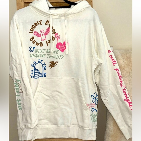 LONELY GHOST Tops - Lonely Ghost Girl Gang white graphic Hoodie Sweatshirt Womens Size Large